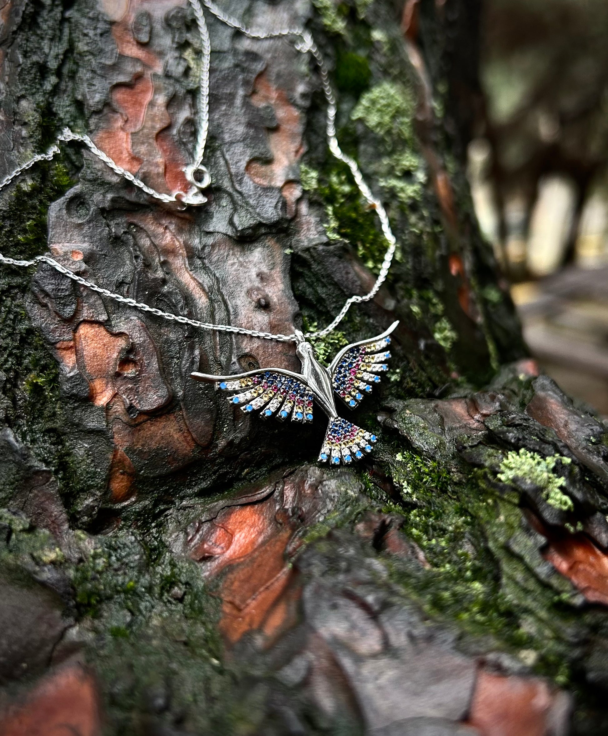 Gökküşağı Anka Kuşu Kolye - 925 Ayar Gümüş-Kolye-Osiris Jewelry