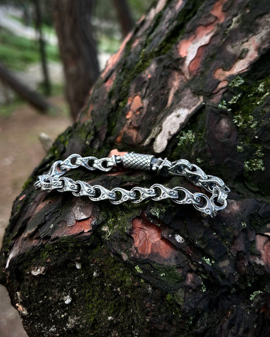 İşlemeli Oval Link Zincir Bileklik – 925 Ayar Gümüş