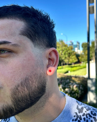 Boucles d'oreilles homme en argent sterling 925 avec pierre rouge