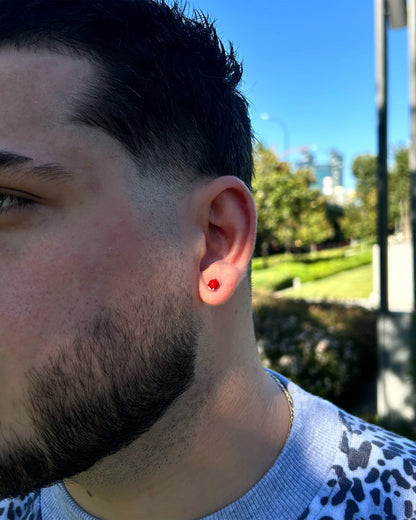 Boucles d'oreilles homme en argent sterling 925 avec pierre rouge