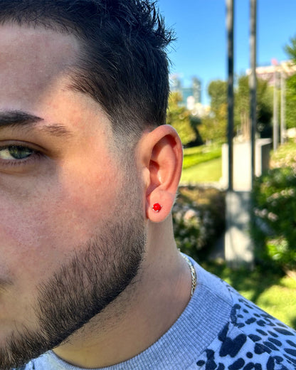 Boucles d'oreilles homme en argent sterling 925 avec pierre rouge