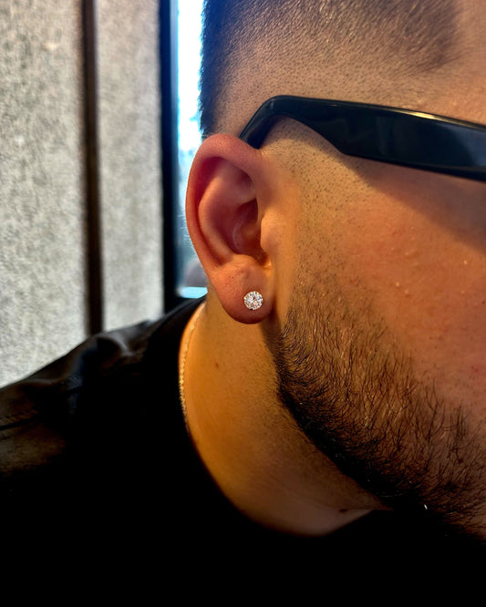 Pırlanta Erkek Küpe 6mm Zinconium- 925 Ayar Gümüş-Osiris Jewelry
