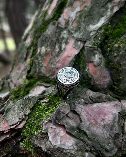 Bague Sceau de Salomon (avec pierre noire) – Argent massif 925