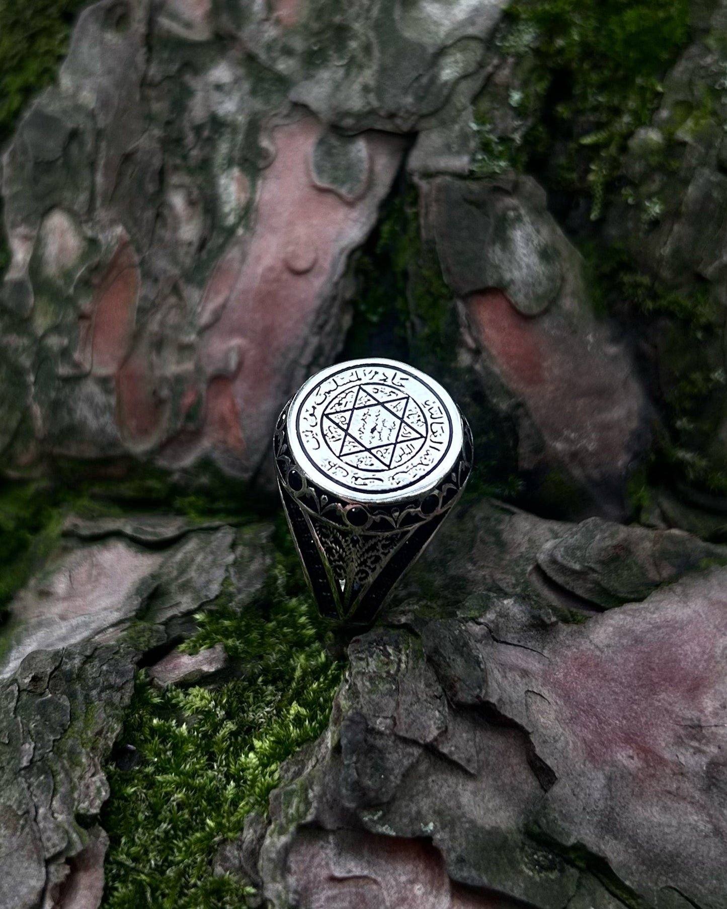 Bague Sceau de Salomon (avec pierre noire) – Argent massif 925