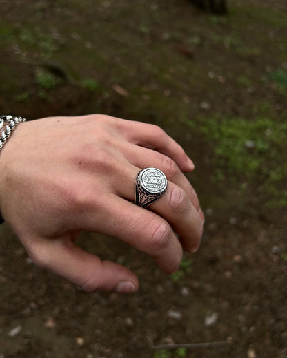 Bague Sceau de Salomon (avec pierre noire) – Argent massif 925