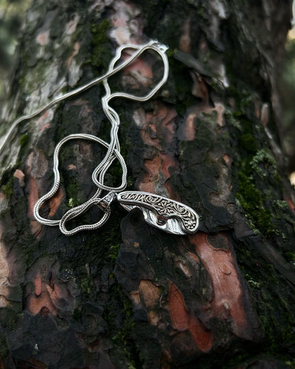 İşlemeli Katlanır Bıçak Kolye – 925 Ayar Gümüş