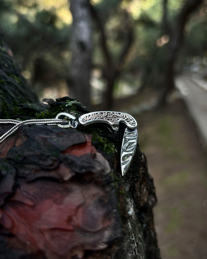 İşlemeli Katlanır Bıçak Kolye – 925 Ayar Gümüş