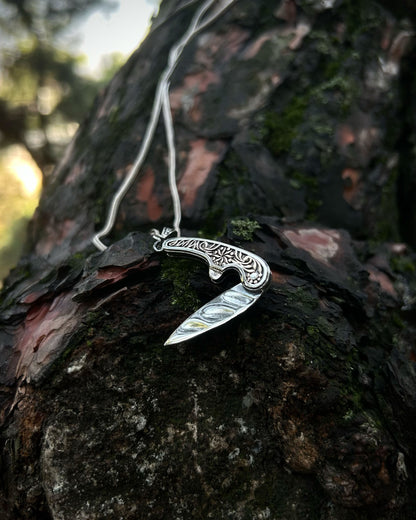 İşlemeli Katlanır Bıçak Kolye – 925 Ayar Gümüş