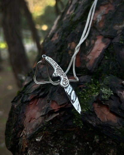 İşlemeli Katlanır Bıçak Kolye – 925 Ayar Gümüş