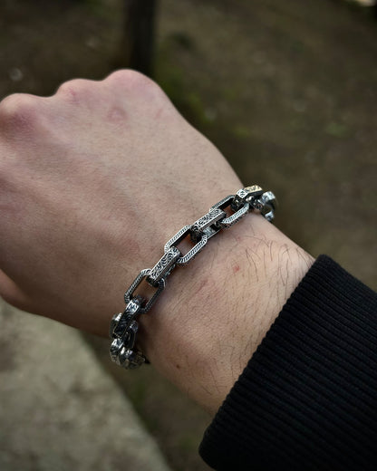 İşlemeli Link Zincir Bileklik – 925 Ayar Gümüş