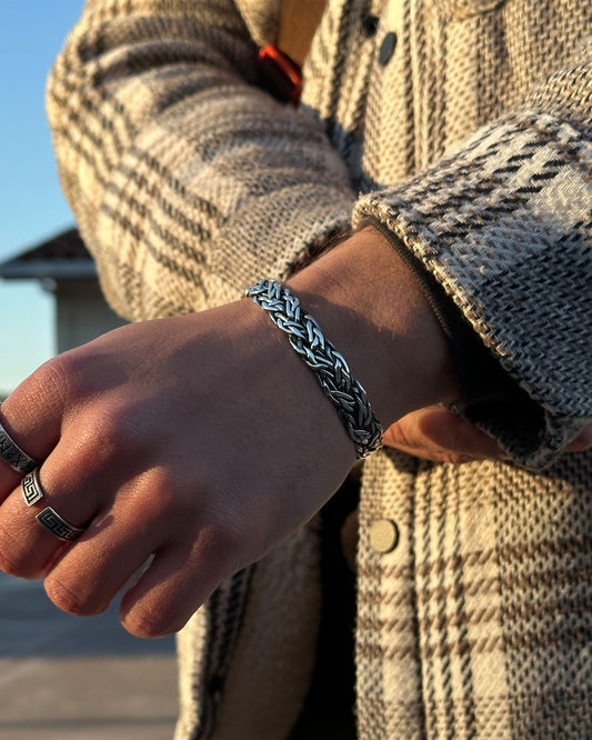 Kalın Örgü Bilezik - Ayarlanabilir 925 Ayar Gümüş-Osiris Jewelry