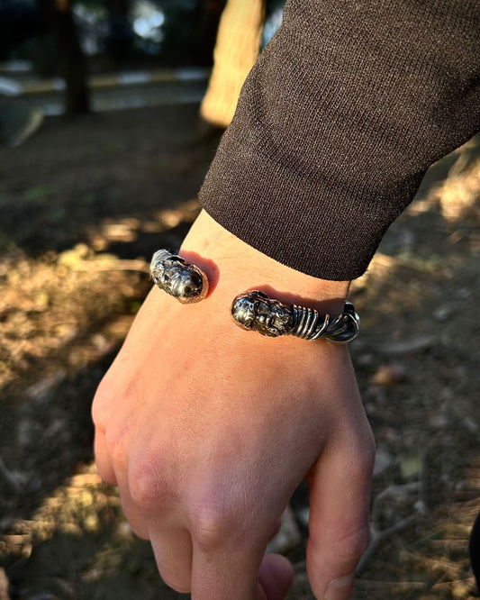 Ağır Tel Örgü Zeus Başı Bilezik – Ayarlanabilir 925 Ayar Gümüş-Osiris Jewelry