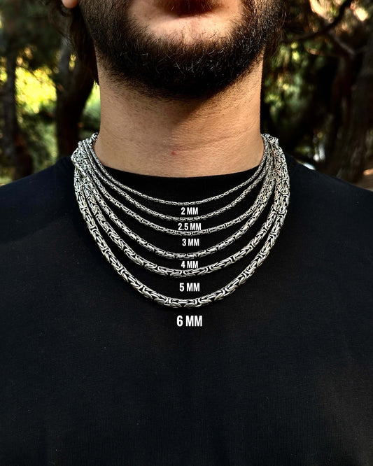 Bizans Kral Zincir Kolye – Yuvarlak Kesim 925 Ayar Gümüş-Osiris Jewelry