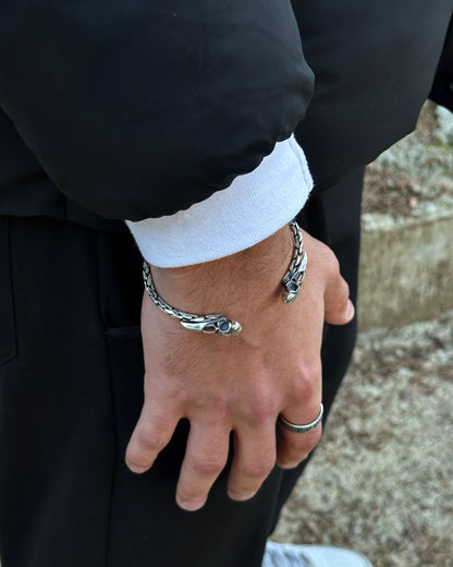 Kuzgun Kafatası Gothic Bilezik – Ayarlanabilir 925 Ayar Gümüş