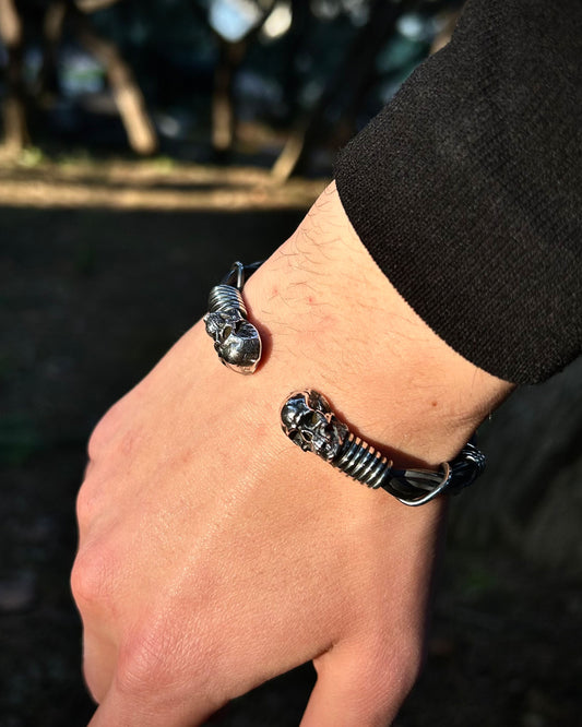 Tel Örgü Gothic Kafatası Bilezik – Ayarlanabilir 925 Ayar Gümüş-Osiris Jewelry