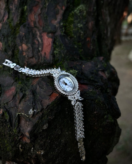 Rodyum Kaplama Taşlı Kadın Saati Model 2 - 925 Ayar Gümüş