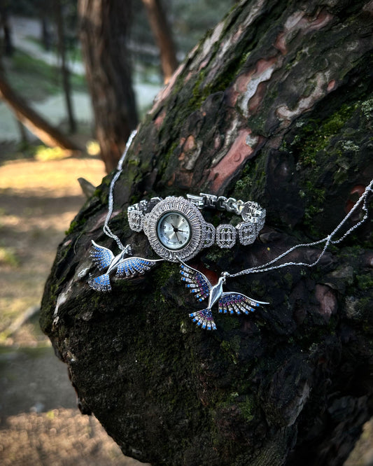 Rodyum Kaplama Taşlı Kadın Saati Model 3 - 925 Ayar Gümüş-Osiris Jewelry
