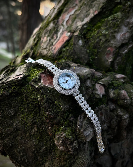 Rodyum Kaplama Taşlı Kadın Saati Model 6 - 925 Ayar Gümüş