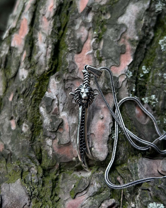 Aslan Başlı Zülfikar Kılıcı Kolye – 925 Ayar Gümüş-Osiris Jewelry