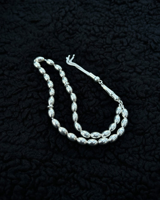 Zincirli Oval Tesbih – 925 Ayar Gümüş