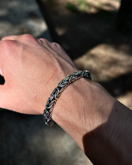 Ağır Bizans Kral Zincir Bileklik – 6mm Kare 925 Ayar Gümüş