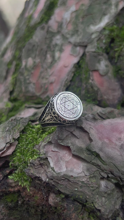 Bague Sceau de Salomon (avec pierre noire) – Argent massif 925