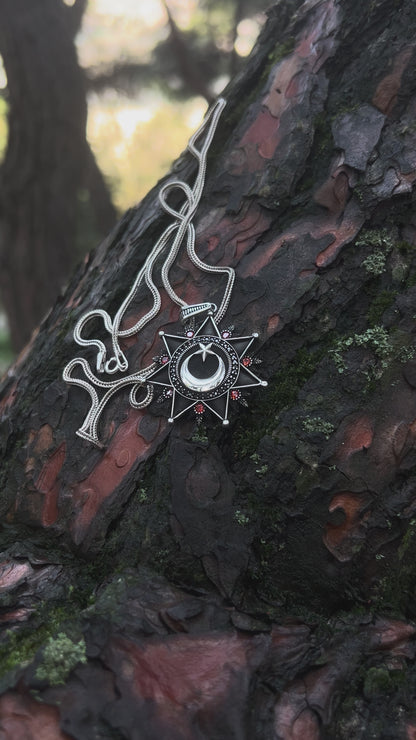 Siyah Ay Yıldız Kolye - 925 Ayar Gümüş